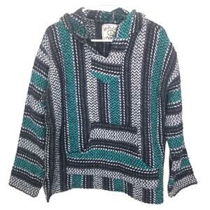 Baja Joe Mens Mexican Hoodie Durg Rug Hippie Beach Blanket Poncho Size S Striped
